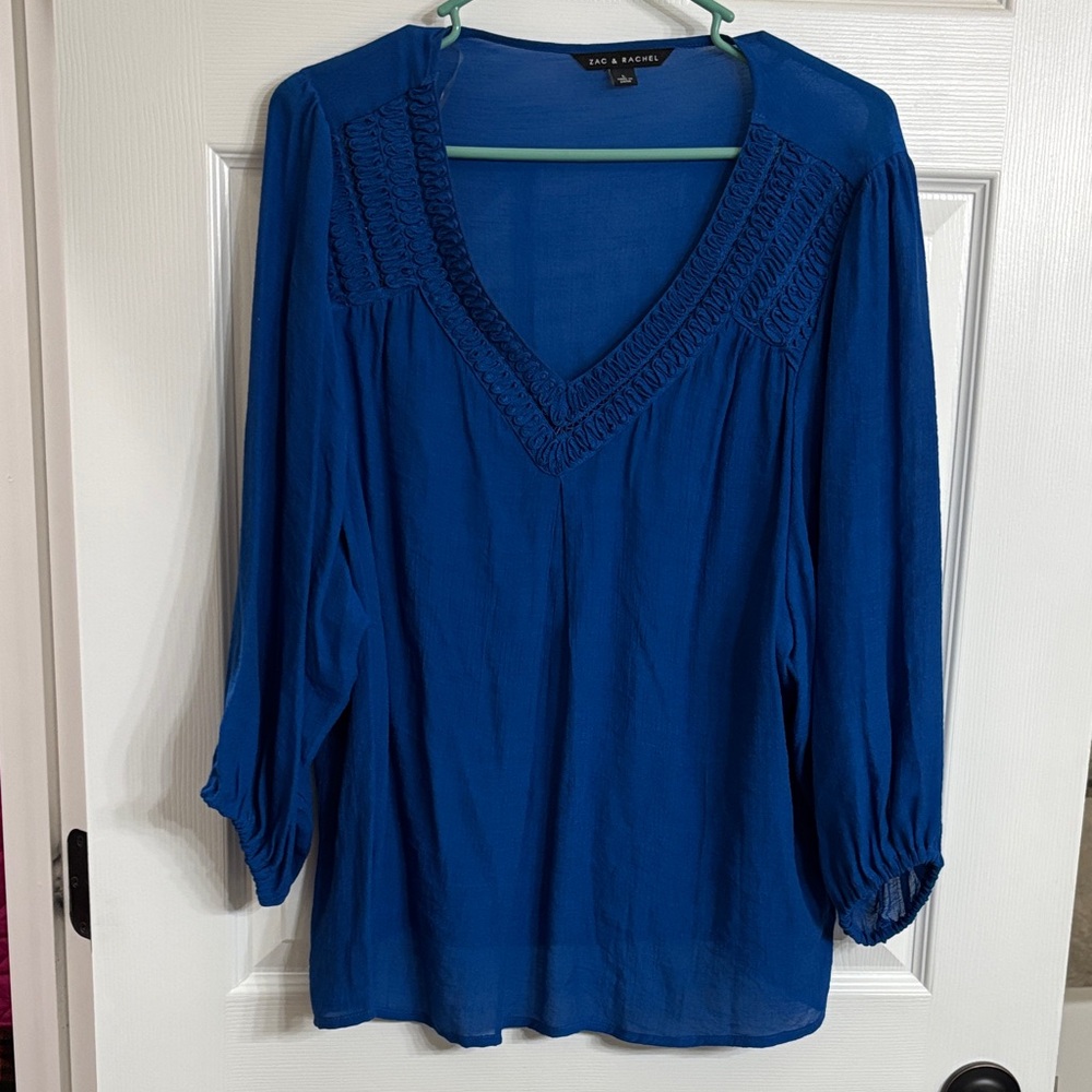 Zac & Rachel Deep Blue V-Neck Blouse